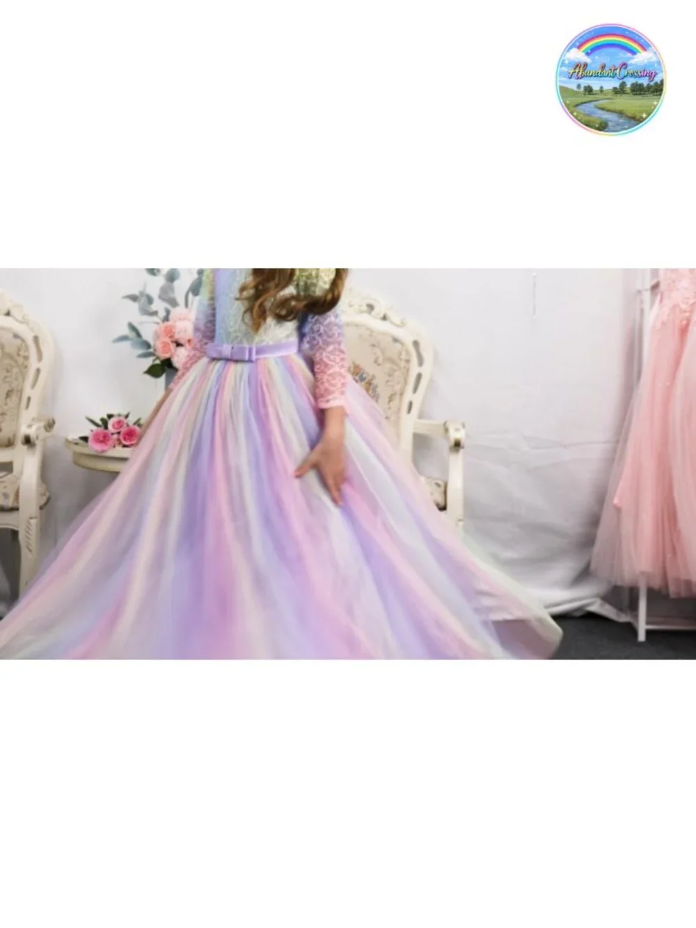 Flower Girl Lace Maxi Dress 3/4 Sleeve Princess Formal Wedding